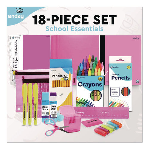 Image of enday Back to School Supplies Kit for Grades K-5, Pink