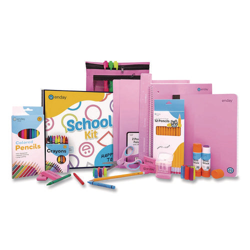 Image of enday Back to School Supplies Kit for Grades K-5, Pink