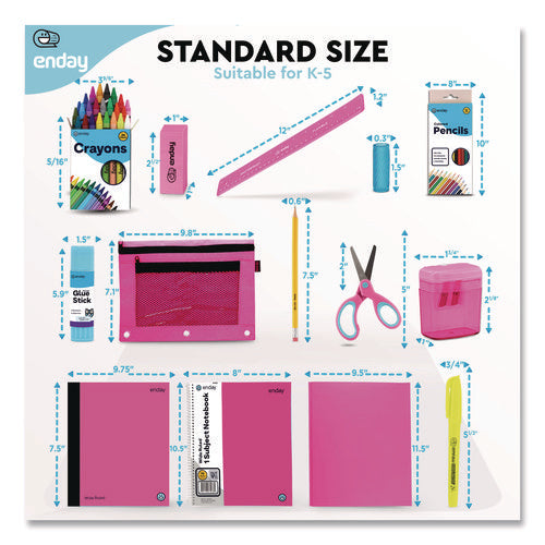 Image of enday Back to School Supplies Kit for Grades K-5, Pink