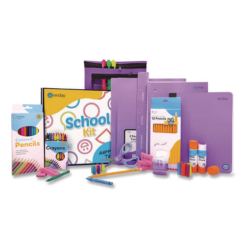 Image of enday Back to School Supplies Kit for Grades K-5, Purple