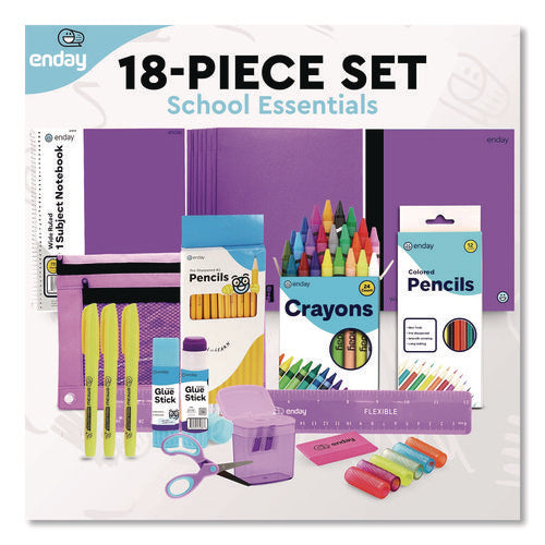Image of enday Back to School Supplies Kit for Grades K-5, Purple