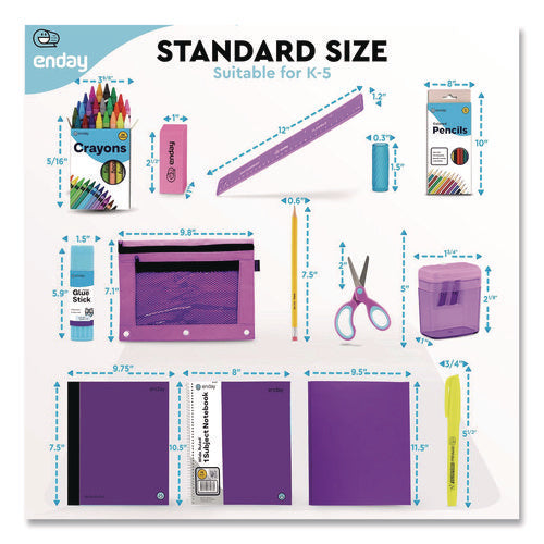 Image of enday Back to School Supplies Kit for Grades K-5, Purple