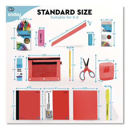 Image of enday Back to School Supplies Kit for Grades K-5, Red
