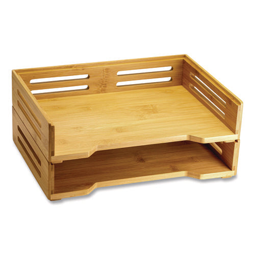 Image of Officemate Bamboo Stackable Desktop Document Trays, 2 Sections, Letter Size Files, 14.09" x 10.47" x 4.4", Brown, 2/Pack