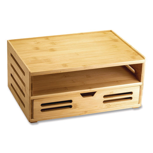 Image of Officemate Bamboo Stackable Document Organizer with Drawer, 2 Sections, Letter Size Files, 14.09" x 10.08" x 7.7", Brown