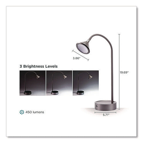 Image of BLACK+DECKER Flexible Gooseneck LED Desk Lamp, with USB Port, Gray