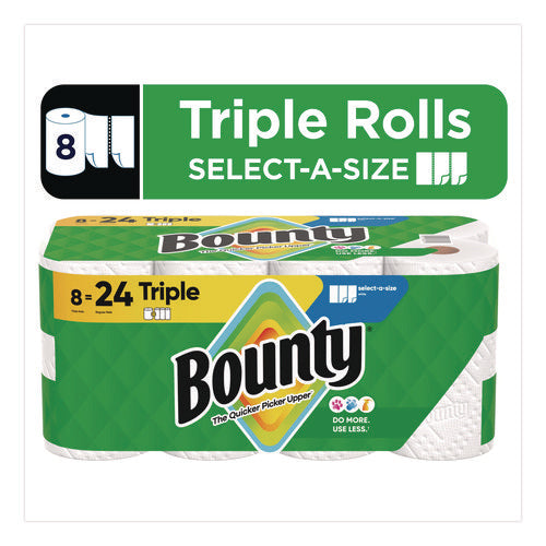 Image of Bounty® Select-a-Size Kitchen Roll Paper Towels, 2-Ply, White, 6 x 11, 123 Sheets/Roll, 8 Triple Rolls/Carton