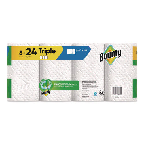 Image of Bounty® Select-a-Size Kitchen Roll Paper Towels, 2-Ply, White, 6 x 11, 123 Sheets/Roll, 8 Triple Rolls/Carton