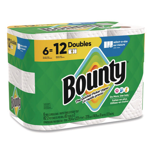 Image of Bounty® Select-a-Size Kitchen Roll Paper Towels, 2-Ply, 6 x 11, White, 82 Sheets/Double Roll, 6 Rolls/Carton