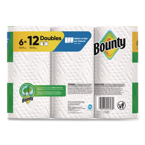 Image of Bounty® Select-a-Size Kitchen Roll Paper Towels, 2-Ply, 6 x 11, White, 82 Sheets/Double Roll, 6 Rolls/Carton