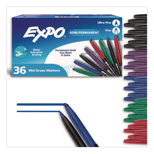 Image of EXPO® Wet Erase Markers, Fine; Ultra Fine Tip, Assorted Colors, 36/Box