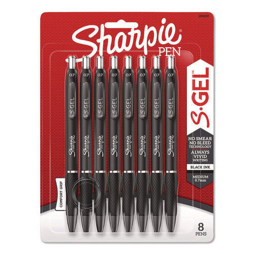 Image of Sharpie® S-Gel S-Gel High-Performance Gel Pen, Retractable, Medium 0.7 mm, Black Ink, Black Barrel, 8/Pack