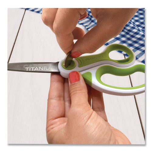 Image of Westcott® CarboTitanium Bonded Scissors, 8" Long, 3.25" Cut Length, Straight White/Green Handle