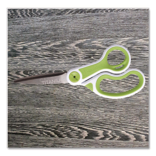 Image of Westcott® CarboTitanium Bonded Scissors, 8" Long, 3.25" Cut Length, Straight White/Green Handle