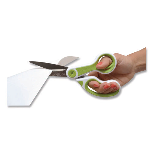 Image of Westcott® CarboTitanium Bonded Scissors, 8" Long, 3.25" Cut Length, Straight White/Green Handle