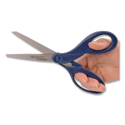 Image of Westcott® Titanium Bonded Scissors, 8" Long, 3.5" Cut Length, Straight Navy Handle
