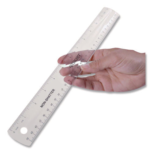 Image of Westcott® Non-Shatter Flexible Ruler, Standard/metric, 12" (30 Cm) Long, Plastic, Clear, 12/box
