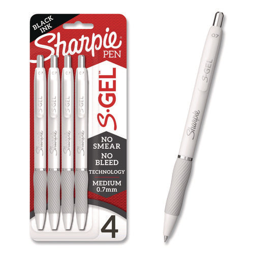 Image of Sharpie® S-Gel S-Gel Fashion Barrel Gel Pen, Retractable, Medium 0.7 Mm, Black Ink, Pearl White Barrel, 4/pack
