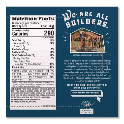 Image of CLIF® Bar Builders Protein Bar, Chocolate Peanut Butter, 2.4 Oz Bar, 12 Bars/box