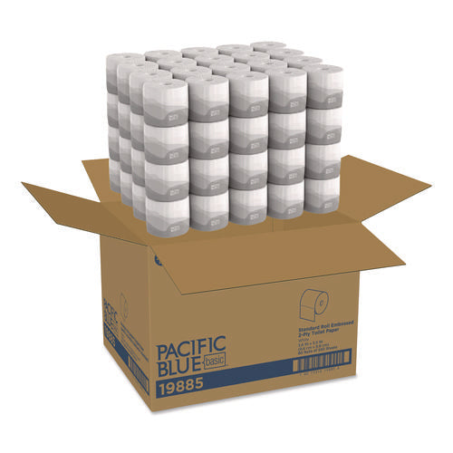 Image of Georgia Pacific® Professional Pacific Blue Basic Embossed Bathroom Tissue, Septic Safe, 2-Ply, White, 550/roll, 80 Rolls/carton