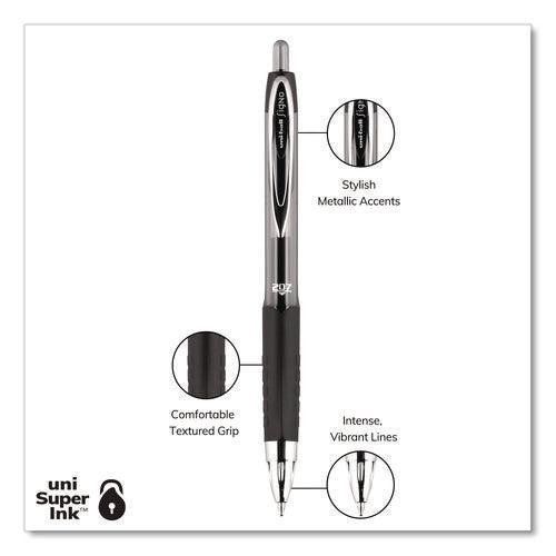 Image of uniball® Signo 207 Gel Pen, Retractable, Medium 0.7 Mm, Black Ink, Smoke/black Barrel, Dozen
