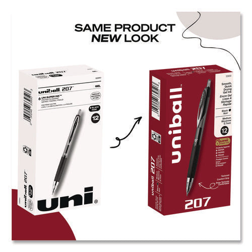Image of uniball® Signo 207 Gel Pen, Retractable, Medium 0.7 Mm, Black Ink, Smoke/black Barrel, Dozen