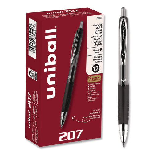 Image of uniball® Signo 207 Gel Pen, Retractable, Medium 0.7 Mm, Black Ink, Smoke/black Barrel, Dozen