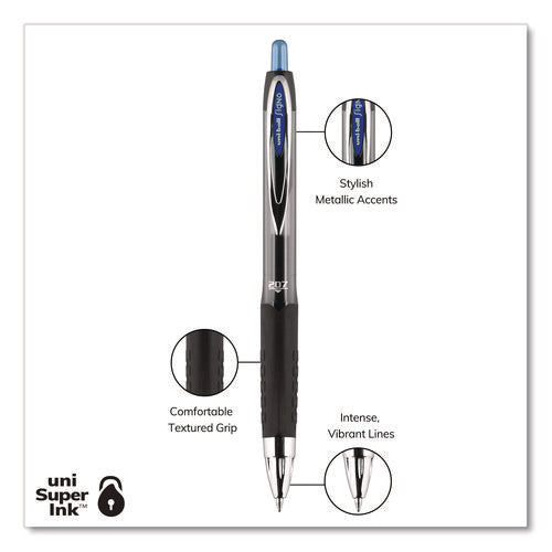 Image of uniball® Signo 207 Gel Pen, Retractable, Medium 0.7 Mm, Blue Ink, Smoke/black/blue Barrel, Dozen