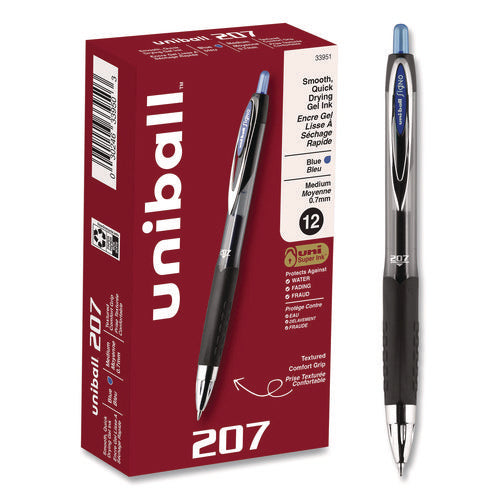 Image of uniball® Signo 207 Gel Pen, Retractable, Medium 0.7 Mm, Blue Ink, Smoke/black/blue Barrel, Dozen