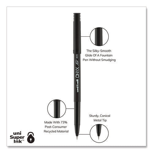 Image of uniball® ONYX Rollerball Pen, Stick, Extra-Fine 0.5 mm, Black Ink, Black Barrel, Dozen