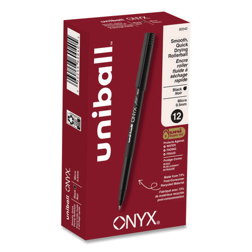 Image of uniball® ONYX Rollerball Pen, Stick, Extra-Fine 0.5 mm, Black Ink, Black Barrel, Dozen