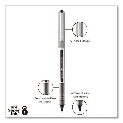 Image of uniball® VISION Rollerball Pen, Stick, Fine 0.7 mm, Black Ink, Silver/Black/Clear Barrel, Dozen
