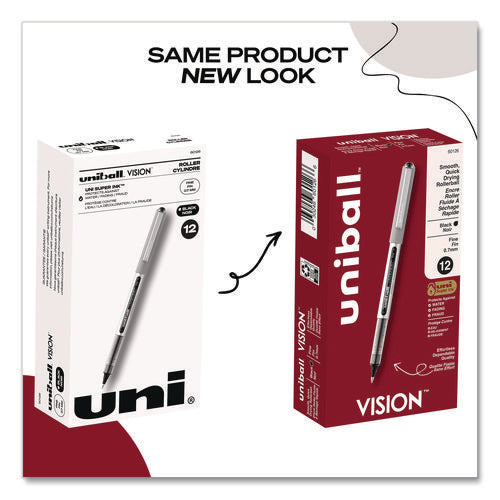 Image of uniball® VISION Rollerball Pen, Stick, Fine 0.7 mm, Black Ink, Silver/Black/Clear Barrel, Dozen