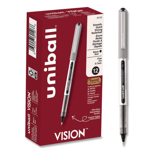 Image of uniball® VISION Rollerball Pen, Stick, Fine 0.7 mm, Black Ink, Silver/Black/Clear Barrel, Dozen