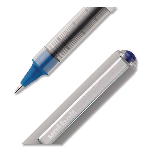 Image of uniball® VISION Rollerball Pen, Stick, Fine 0.7 mm, Blue Ink, Silver/Blue/Clear Barrel, Dozen