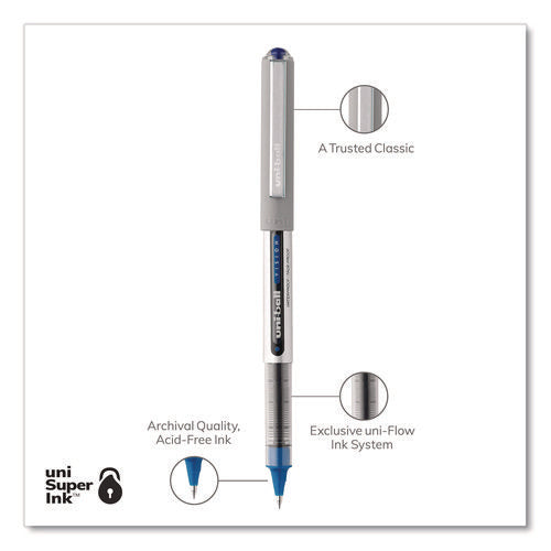 Image of uniball® VISION Rollerball Pen, Stick, Fine 0.7 mm, Blue Ink, Silver/Blue/Clear Barrel, Dozen