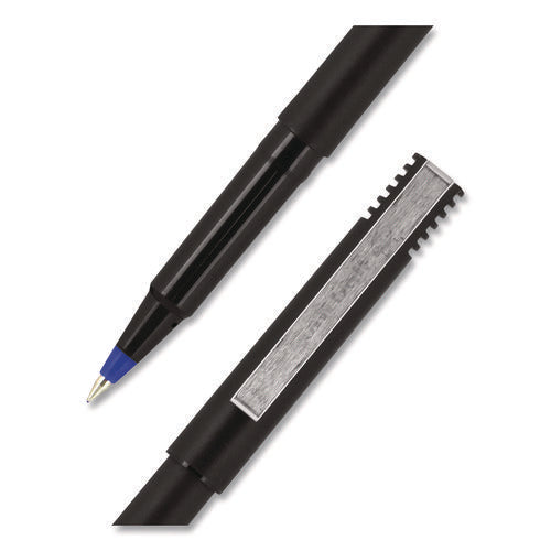 Image of uniball® Rollerball Pen, Stick, Extra-Fine 0.5 mm, Blue Ink, Black/Blue Barrel, Dozen