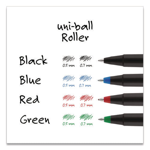 Image of uniball® Rollerball Pen, Stick, Extra-Fine 0.5 mm, Blue Ink, Black/Blue Barrel, Dozen