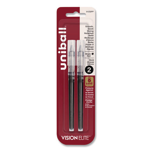 Image of uniball® Refill For Vision Elite Roller Ball Pens, Bold Conical Tip, Black Ink, 2/pack