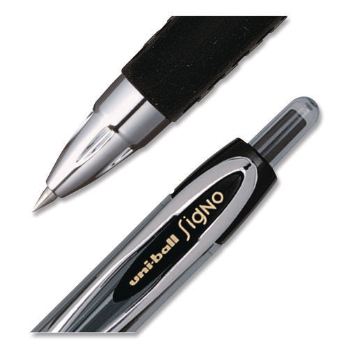 Image of uniball® Signo 207 Gel Pen, Retractable, Fine 0.5 mm, Black Ink, Smoke/Black Barrel, Dozen