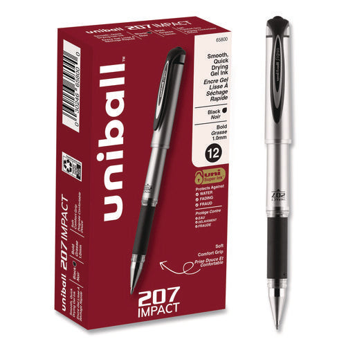 Image of uniball® 207 Impact Gel Pen, Stick, Bold 1 Mm, Black Ink, Silver/black Barrel