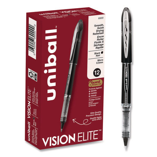 Image of uniball® VISION ELITE Hybrid Gel Pen, Stick, Extra-Fine 0.5 mm, Black Ink, Black/Clear Barrel