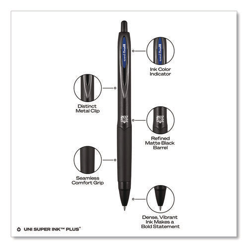Image of uniball® 207 Plus+ Gel Pen, Retractable, Medium 0.7 mm, Blue Ink, Black Barrel, 4/Pack