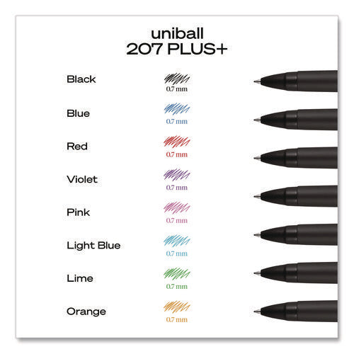 Image of uniball® 207 Plus+ Gel Pen, Retractable, Medium 0.7 mm, Blue Ink, Black Barrel, 4/Pack