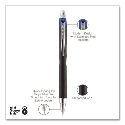 Image of uniball® Jetstream Hybrid Gel Pen, Retractable, Bold 1 mm, Blue Ink, Black/Silver/Blue Barrel