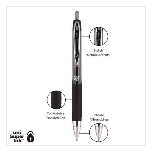 Image of uniball® Signo 207 Gel Pen, Retractable, Bold 1 mm, Black Ink, Smoke/Black Barrel, Dozen