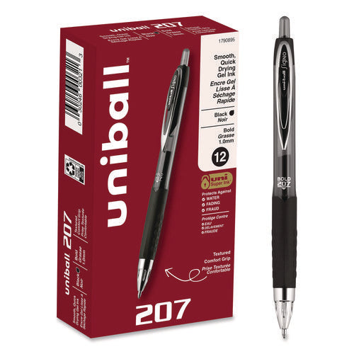 Image of uniball® Signo 207 Gel Pen, Retractable, Bold 1 mm, Black Ink, Smoke/Black Barrel, Dozen