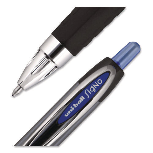 Image of uniball® Signo 207 Gel Pen, Retractable, Bold 1 mm, Blue Ink, Smoke/Black/Blue Barrel, Dozen