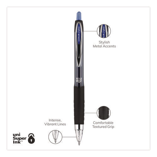 Image of uniball® Signo 207 Gel Pen, Retractable, Bold 1 mm, Blue Ink, Smoke/Black/Blue Barrel, Dozen