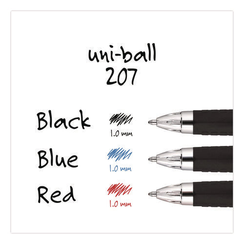 Image of uniball® Signo 207 Gel Pen, Retractable, Bold 1 mm, Blue Ink, Smoke/Black/Blue Barrel, Dozen